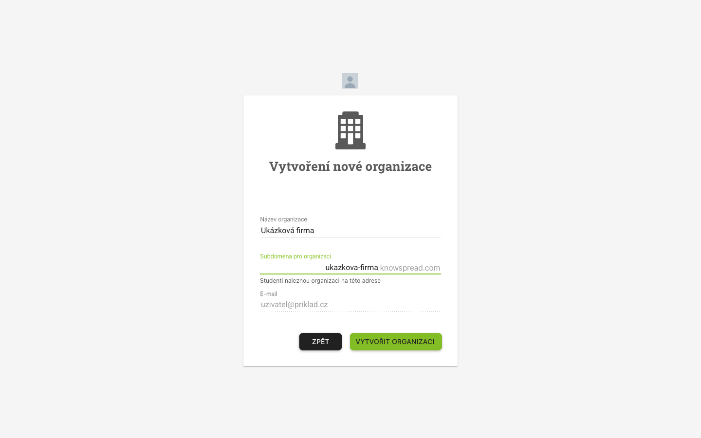 The form with a name and subdomain