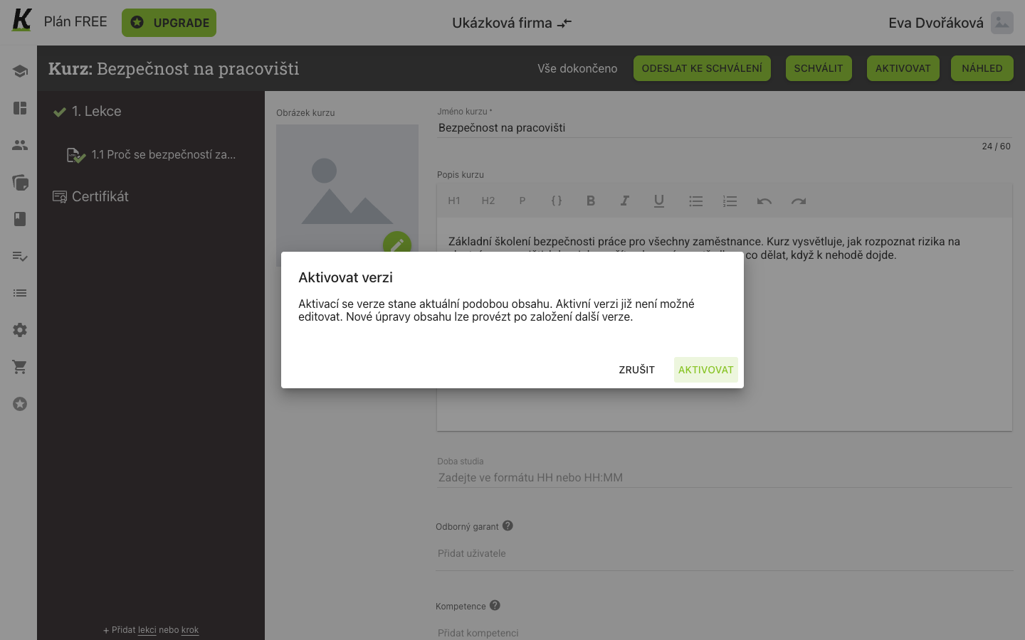 The activation confirmation dialog