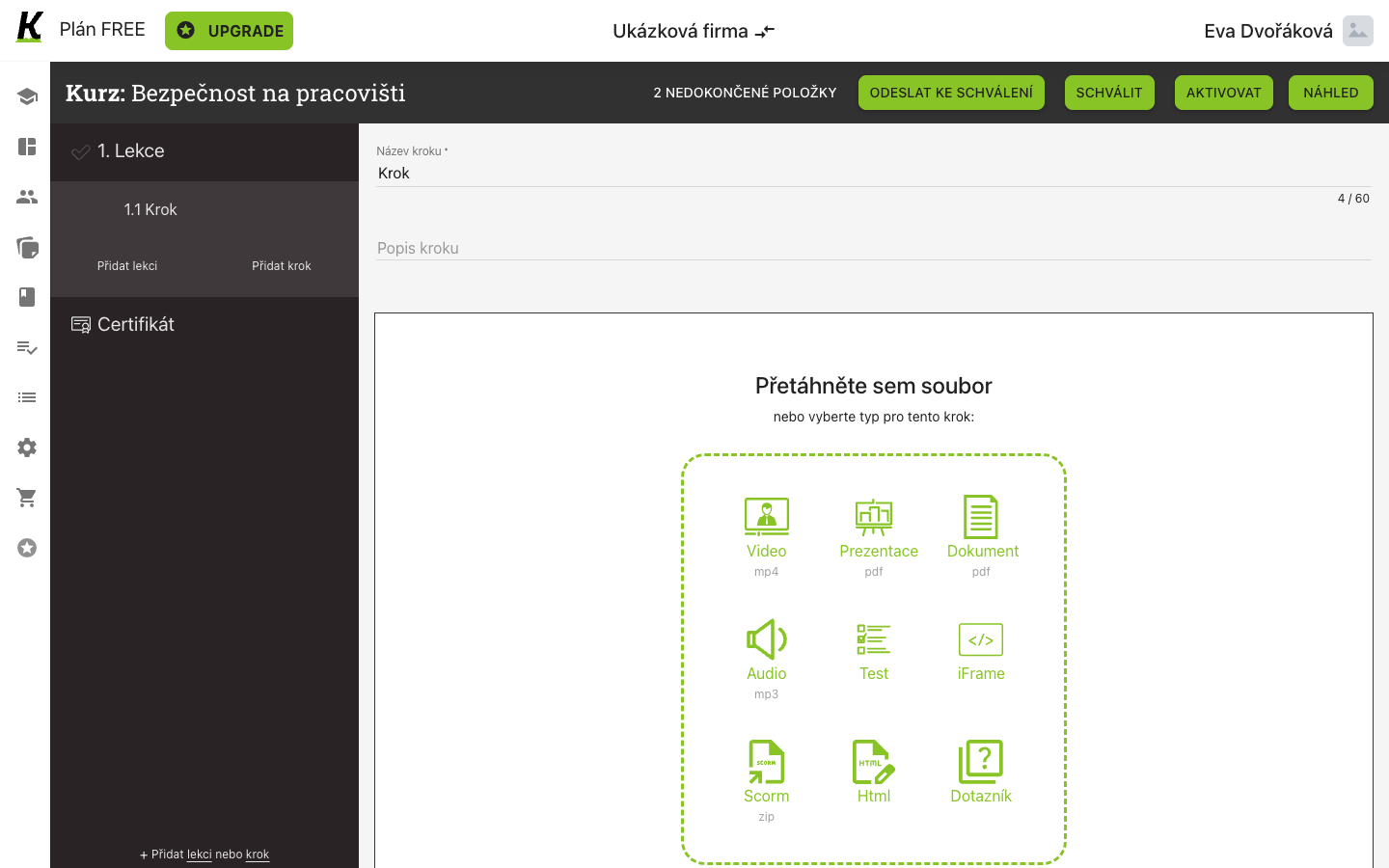 The step editor offering nine kinds of payload