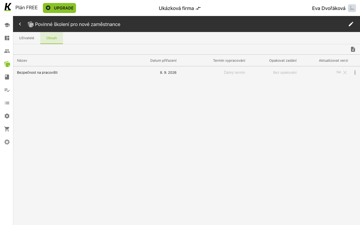 The plan's content tab with one course assigned