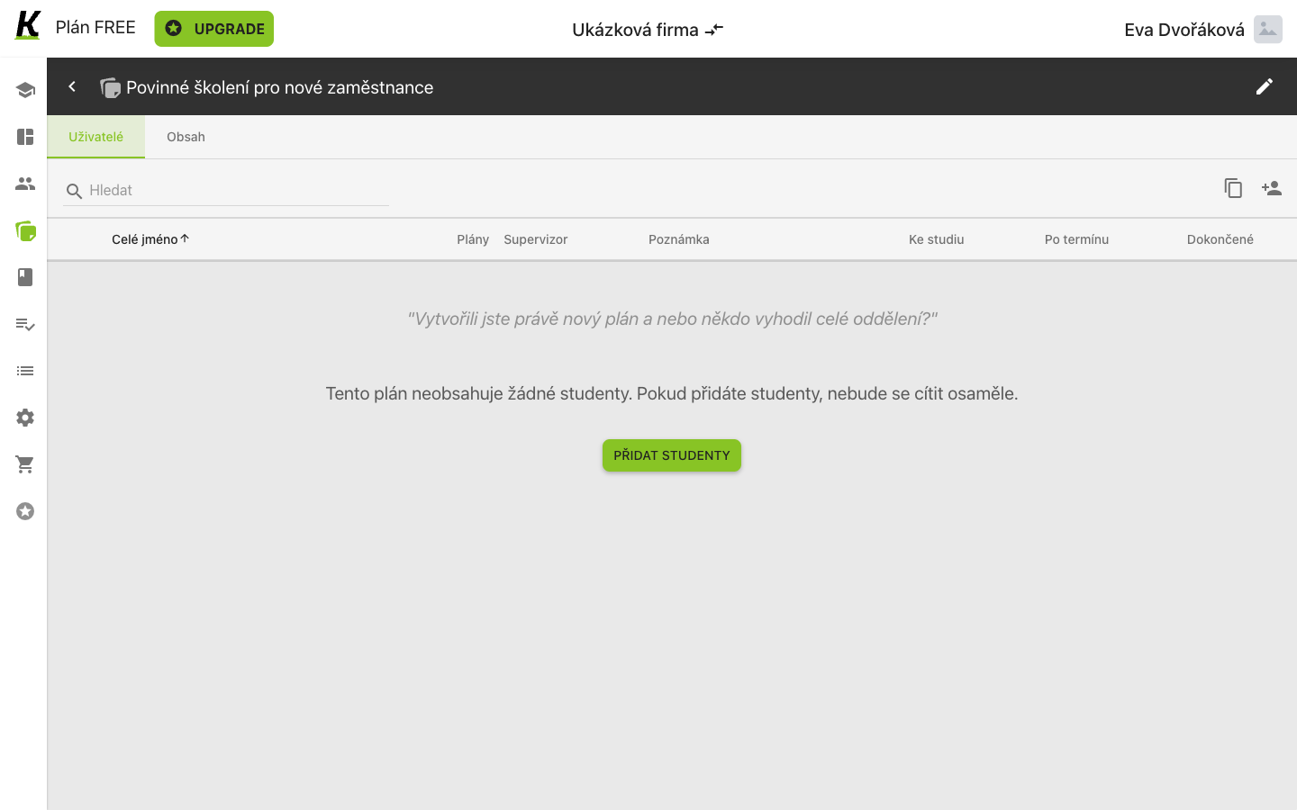 The new plan's empty users tab