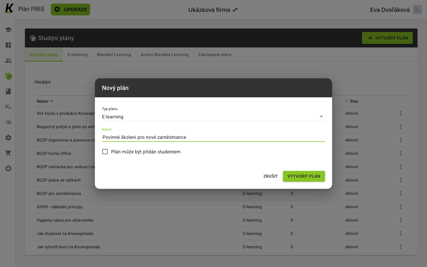 The new-plan dialog with a type and name
